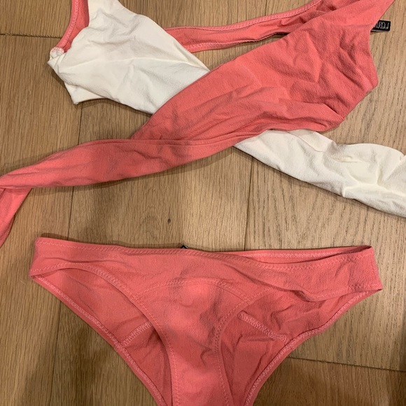 Revolve Marie Louise Bikini Set in Pink & Cream Crepe - Picture 2 of 6